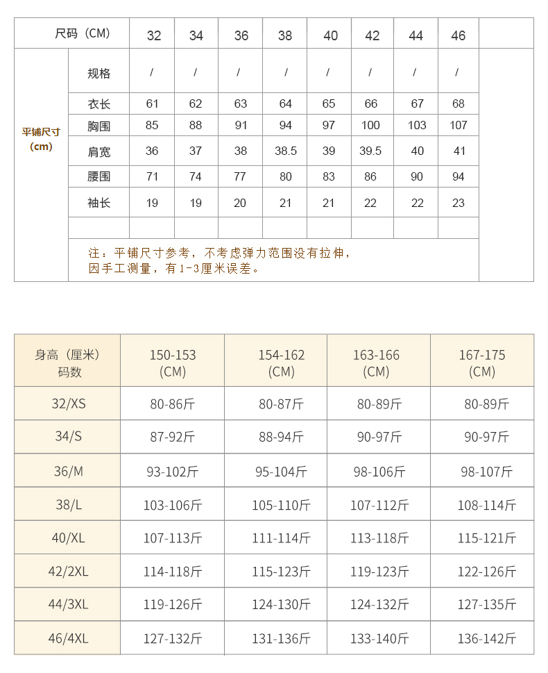 藍色女士襯衫尺碼表展示
